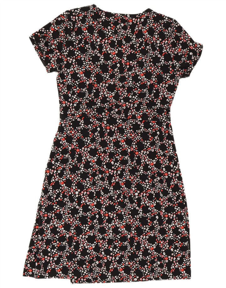 MICHAEL KORS Womens Wrap Dress UK 10 Small Black Floral Polyester