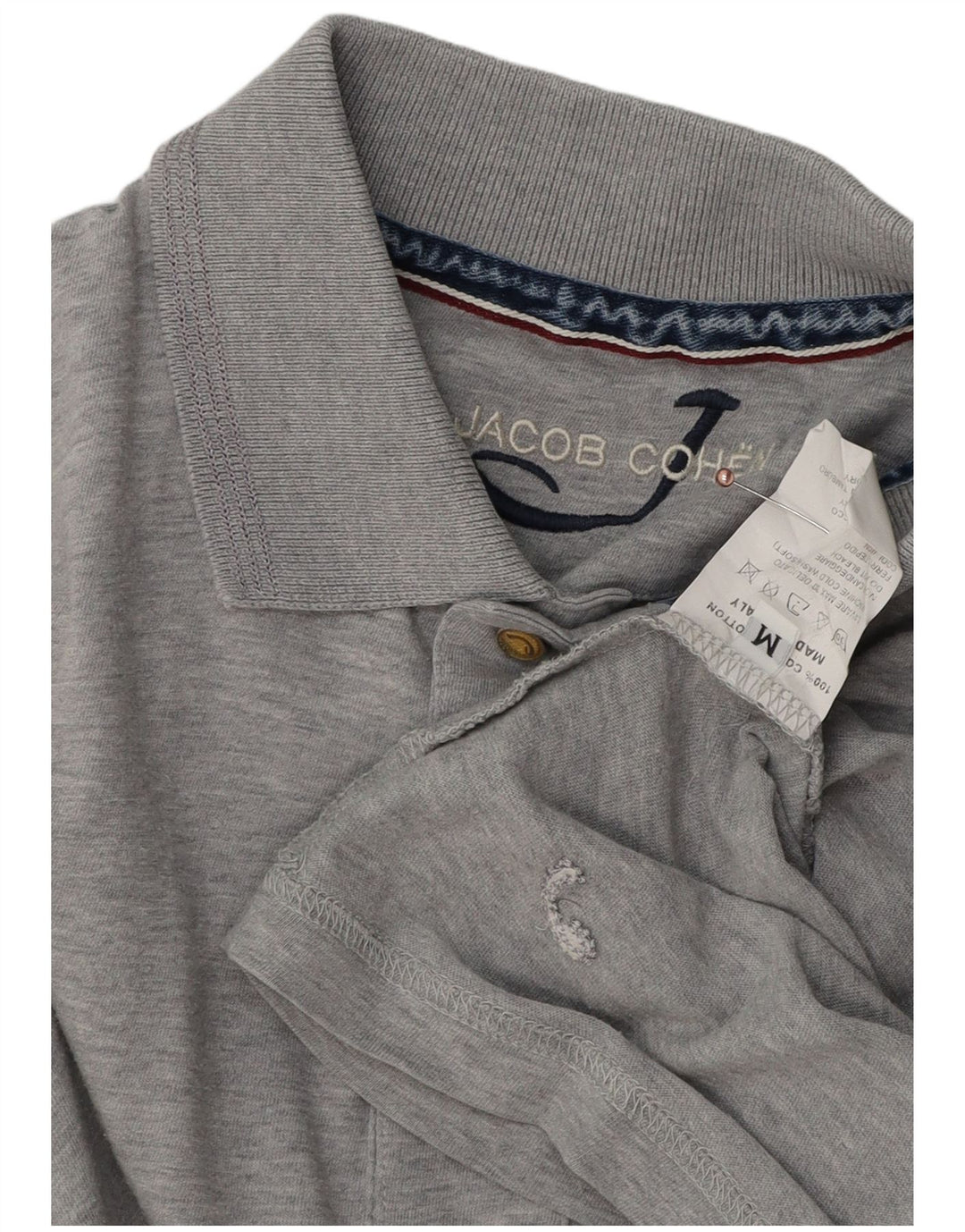 JACOB COHEN Mens Long Sleeve Polo Shirt Medium Grey Flecked Cotton