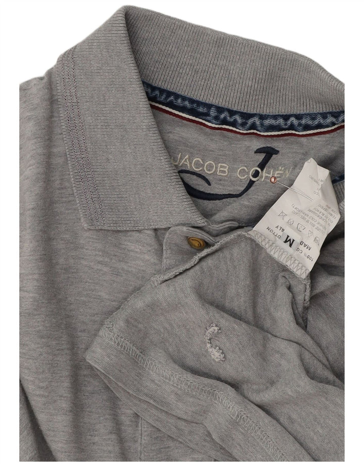 JACOB COHEN Mens Long Sleeve Polo Shirt Medium Grey Flecked Cotton