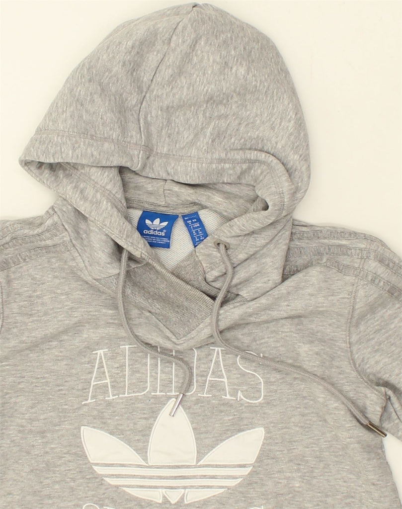 ADIDAS Womens Graphic Hoodie Jumper UK 8 Small Grey Polyester | Vintage Adidas | Thrift | Second-Hand Adidas | Used Clothing | Messina Hembry 