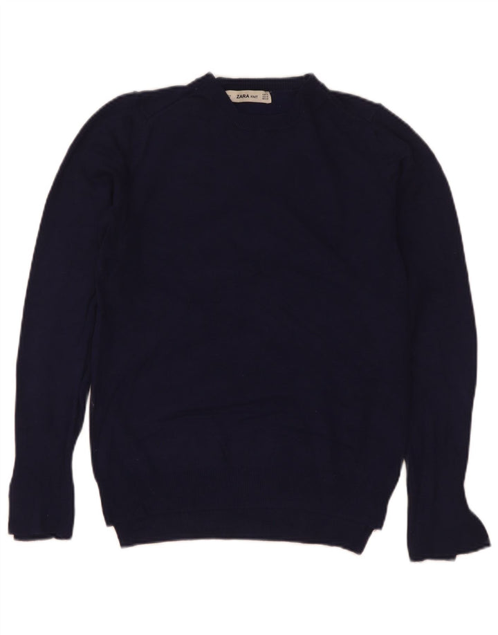 Zara Womens Crew Neck Jumper Sweater UK 12 Medium Navy Blue Viscose