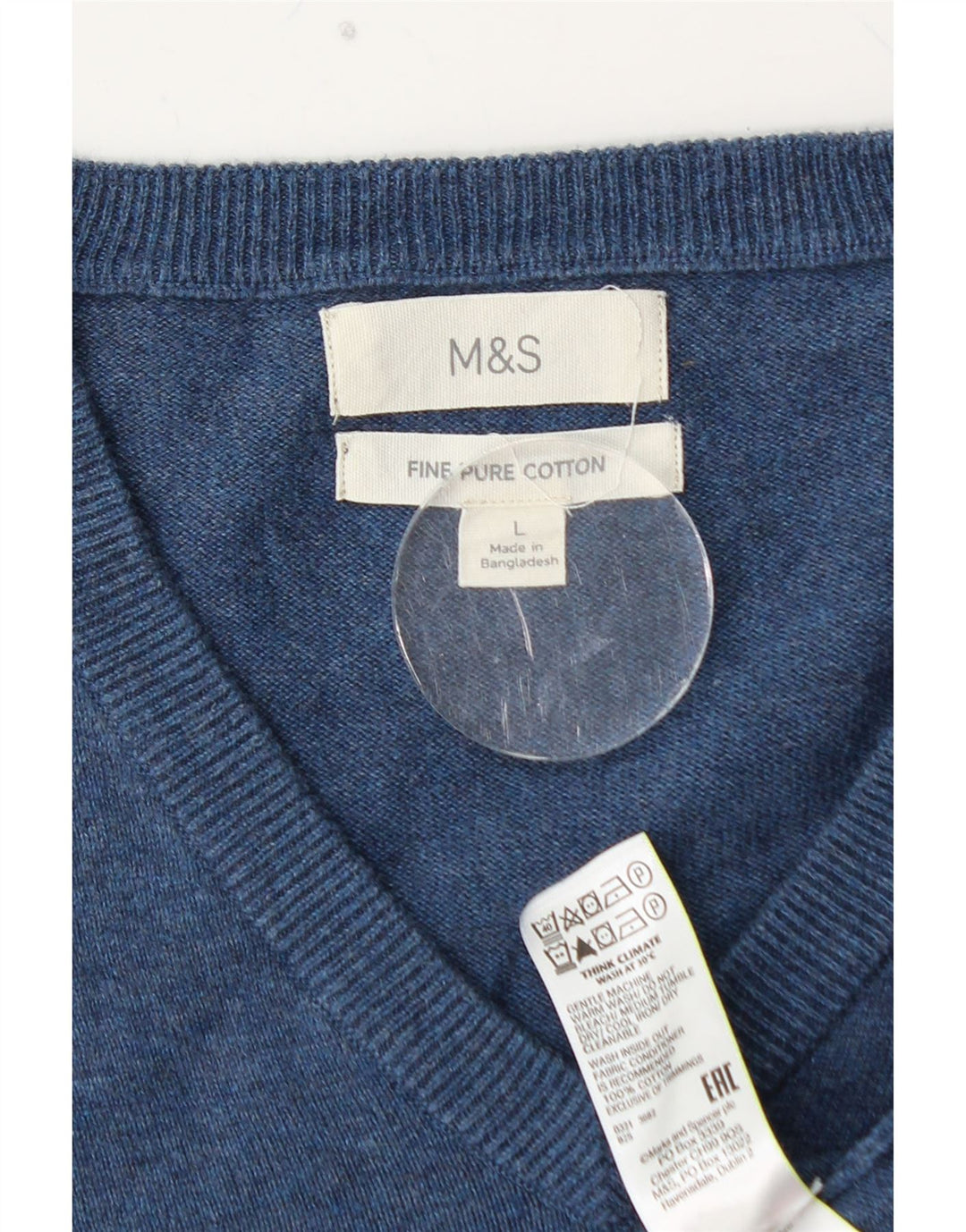 MARKS & SPENCER Mens V-Neck Jumper Sweater Large Blue Cotton