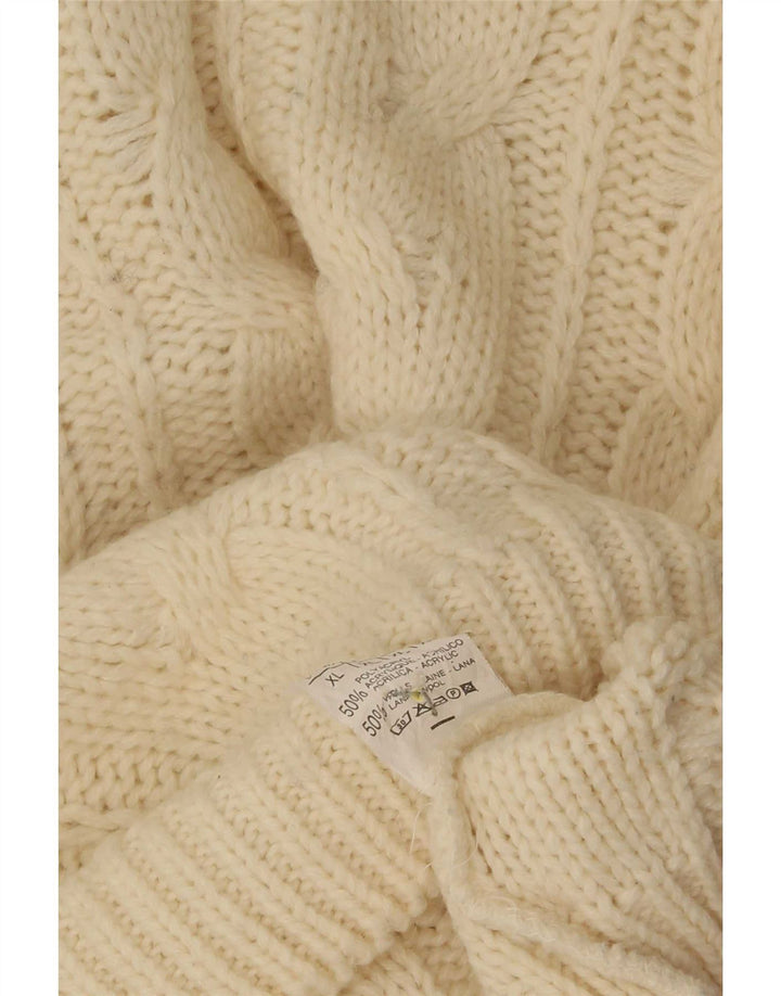Vintage Mens Roll Neck Jumper Sweater XL Off White Polyacrylic