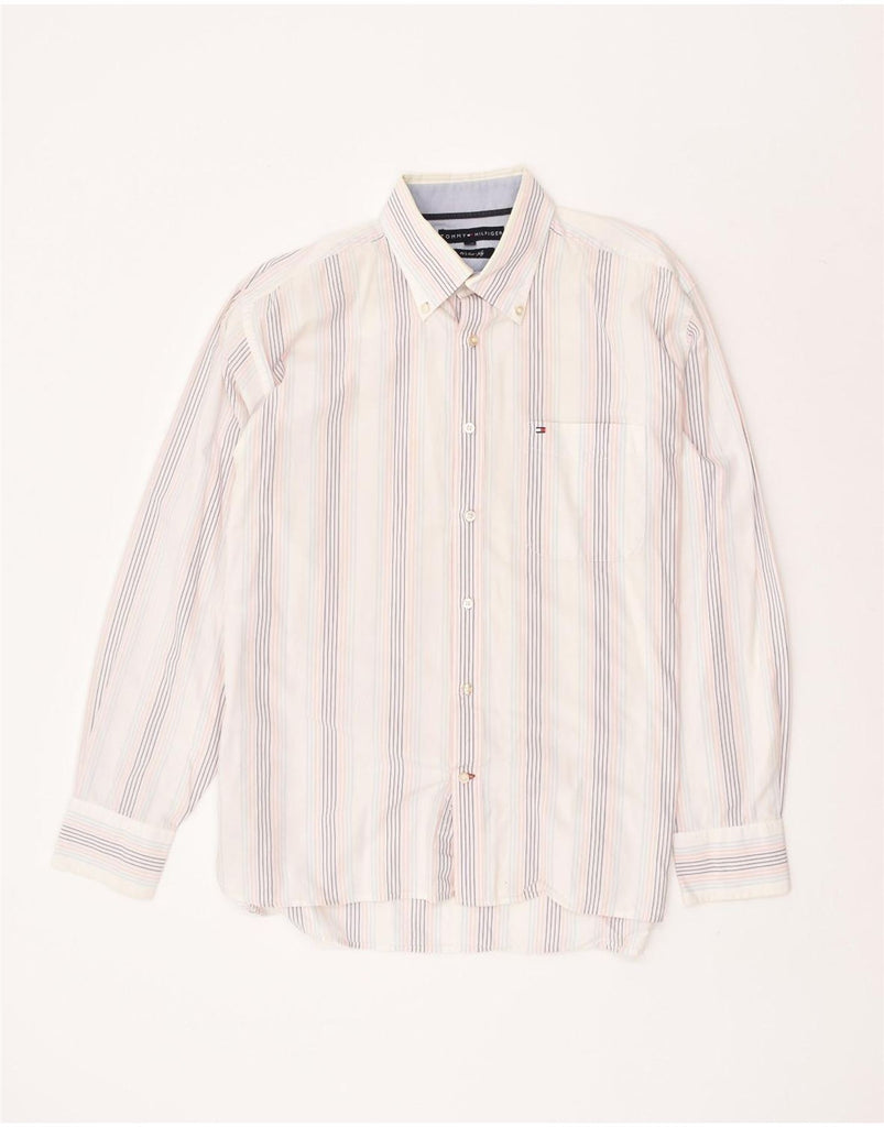 TOMMY HILFIGER Mens 80'S Two Ply Shirt Large White Striped Cotton | Vintage Tommy Hilfiger | Thrift | Second-Hand Tommy Hilfiger | Used Clothing | Messina Hembry 