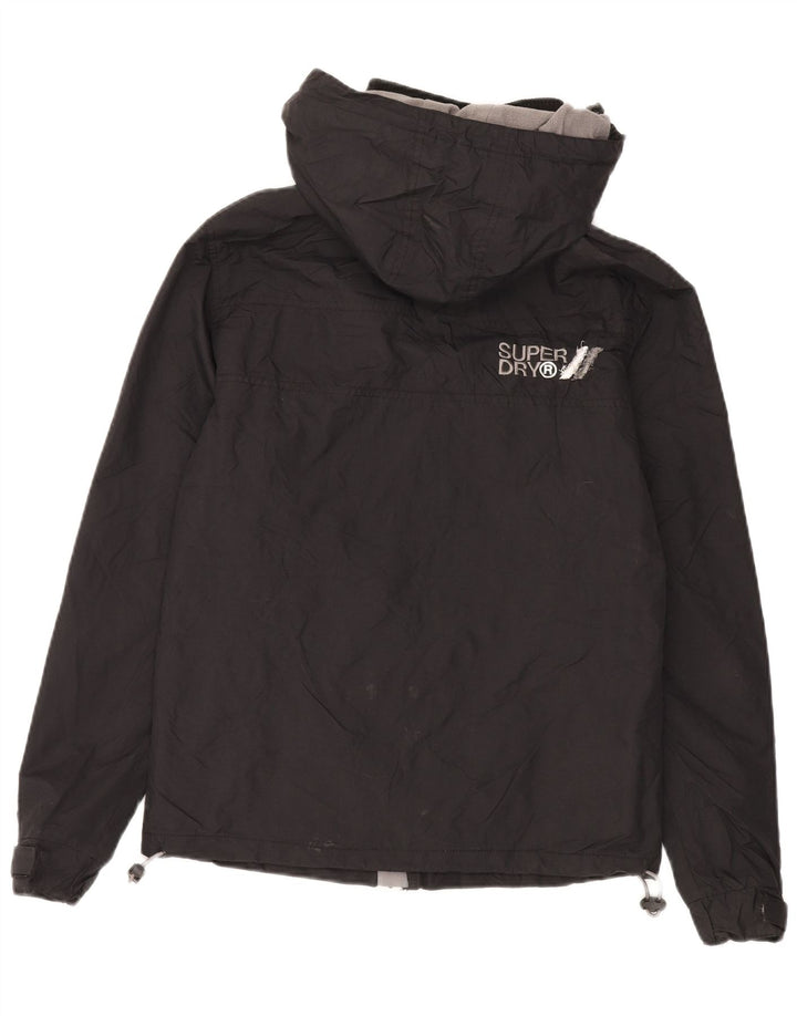 Superdry Womens Hooded Windbreaker Jacket UK 14 Medium Black Nylon