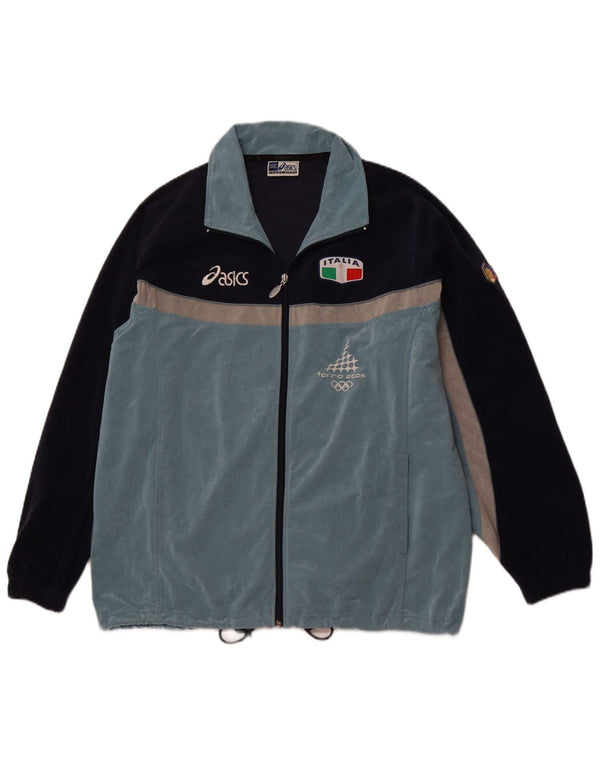 ASICS Mens Tracksuit Top Jacket Large Blue Colourblock Polyester Sports