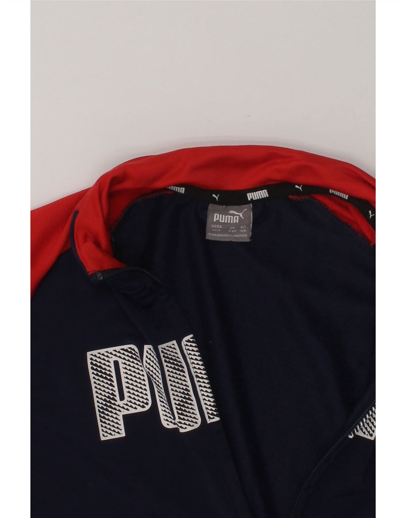 PUMA Boys Graphic Tracksuit Top Jacket 7-8 Years Navy Blue Colourblock | Vintage Puma | Thrift | Second-Hand Puma | Used Clothing | Messina Hembry 