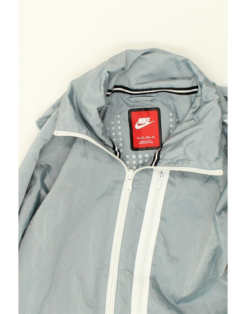 NIKE Womens Tall Hooded Rain Jacket UK 6 XS Grey Nylon | Vintage Nike | Thrift | Second-Hand Nike | Used Clothing | Messina Hembry 