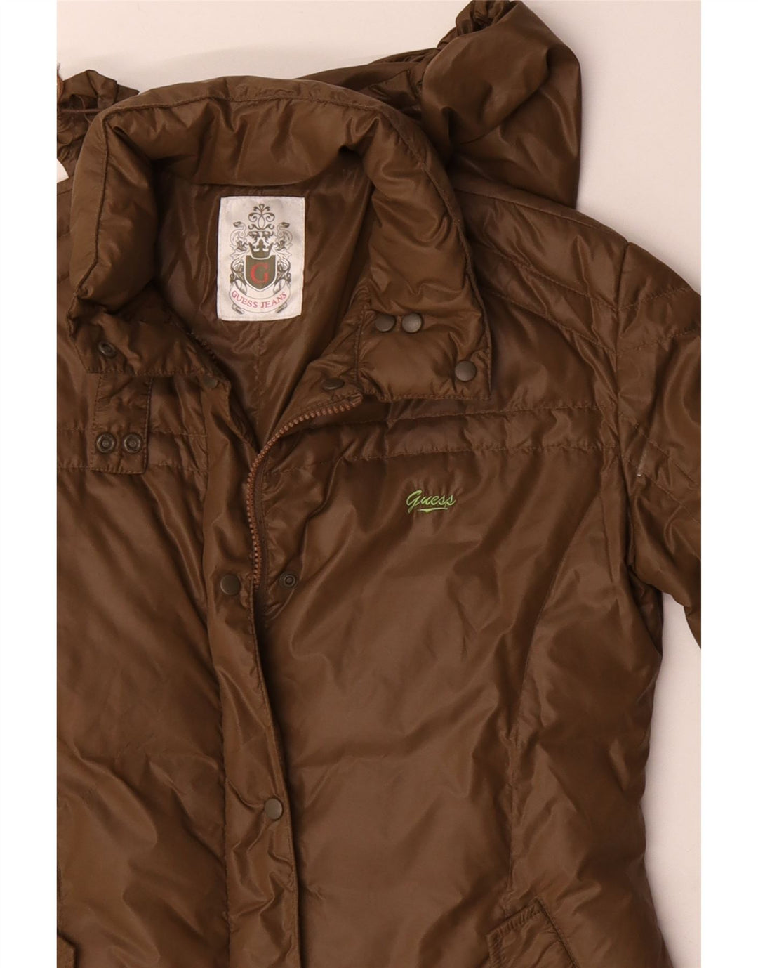 Guess Womens Hooded Padded Coat UK 14 Medium Khaki Polyamide