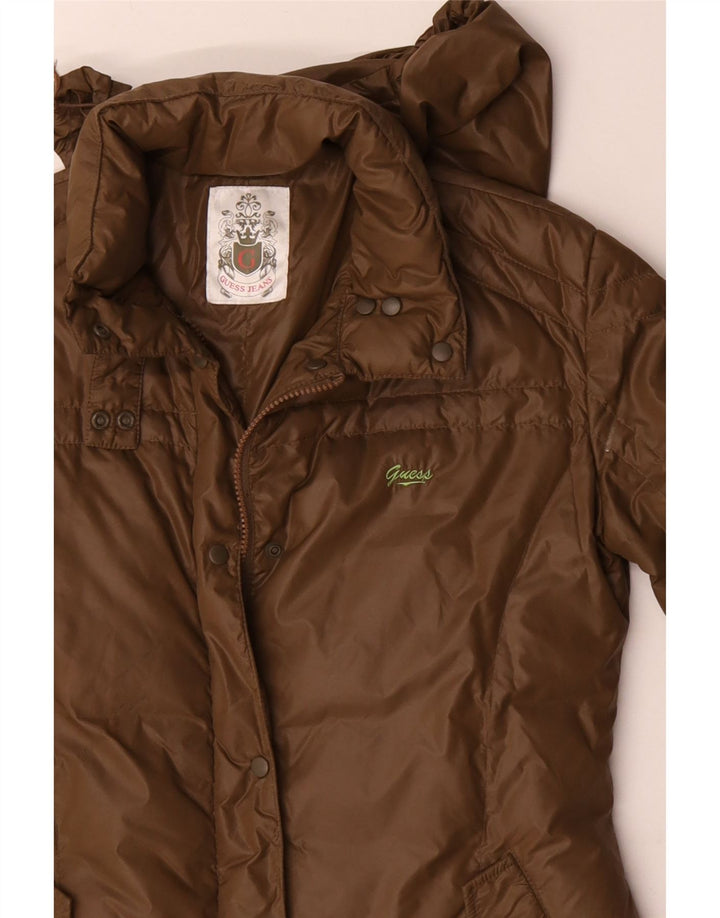 Guess Womens Hooded Padded Coat UK 14 Medium Khaki Polyamide