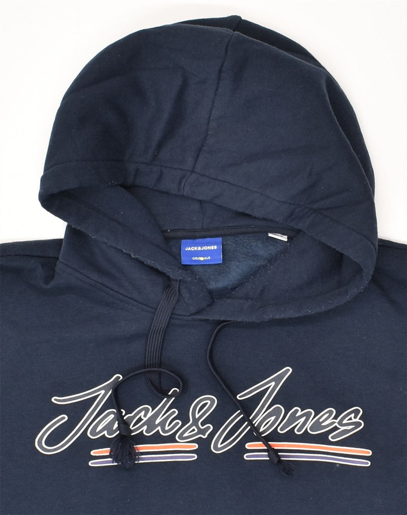 JACK & JONES Mens Graphic Hoodie Jumper Large Navy Blue Cotton | Vintage Jack & Jones | Thrift | Second-Hand Jack & Jones | Used Clothing | Messina Hembry 