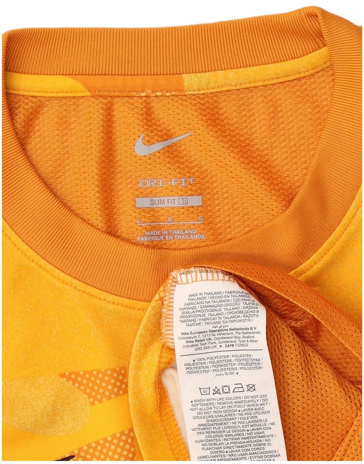 Nike Mens Dri Fit Slim Fit T-Shirt Top Large Yellow Geometric Polyester