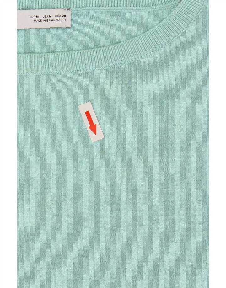 Zara Womens Crop T-Shirt Top UK 12 Medium Turquoise Viscose