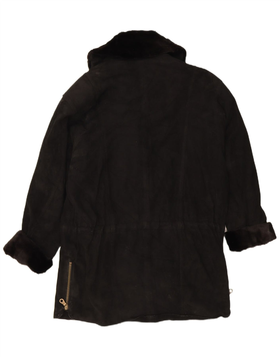 Vintage Womens Suede Oversized Overcoat EU 38 Medium Black Leather