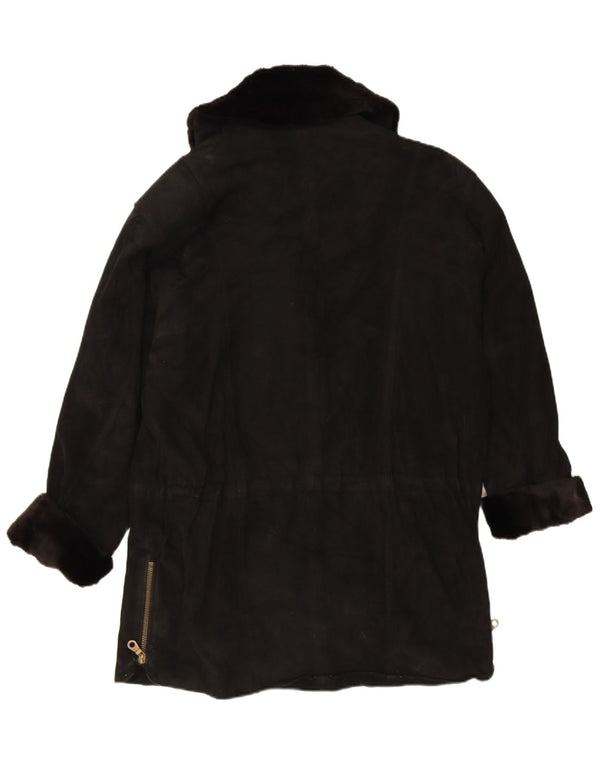 Vintage Womens Suede Oversized Overcoat EU 38 Medium Black Leather