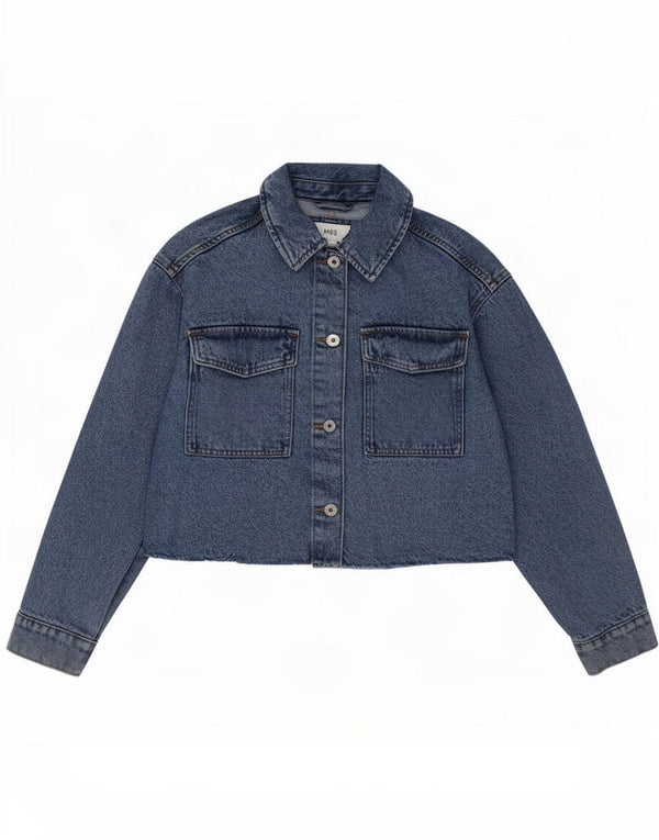 Marks & Spencer Womens Crop Oversized Denim Jacket UK 10 Small Blue Cotton