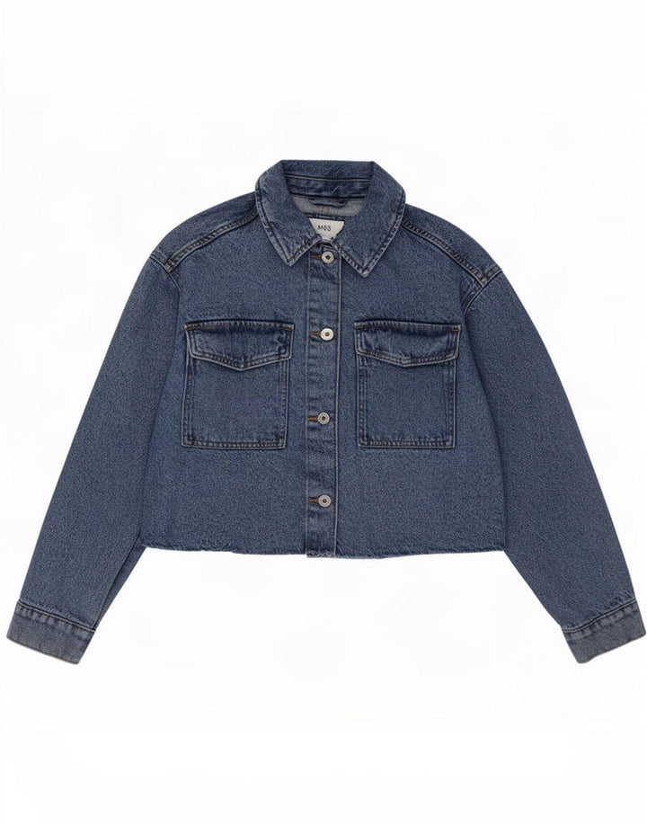 Marks & Spencer Womens Crop Oversized Denim Jacket UK 10 Small Blue Cotton
