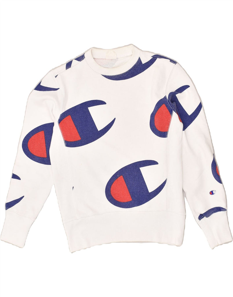 CHAMPION Womens Loose Fit Graphic Sweatshirt Jumper UK 6 XS White | Vintage Champion | Thrift | Second-Hand Champion | Used Clothing | Messina Hembry 