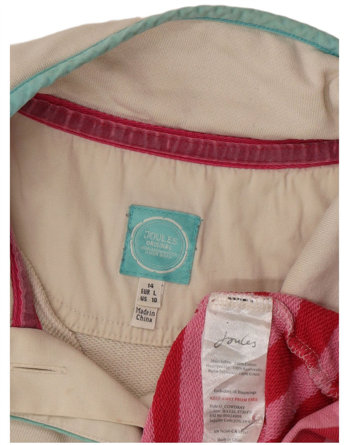 Joules Womens Button Neck Sweatshirt Jumper UK 14 Large Pink Striped Cotton
