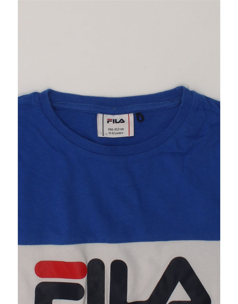 FILA Boys Graphic T-Shirt Top 11-12 Years Multicoloured Colourblock Cotton | Vintage Fila | Thrift | Second-Hand Fila | Used Clothing | Messina Hembry 