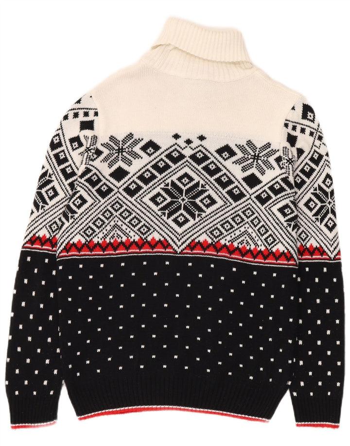 Vintage Mens Roll Neck Jumper Sweater Small Black Fair Isle