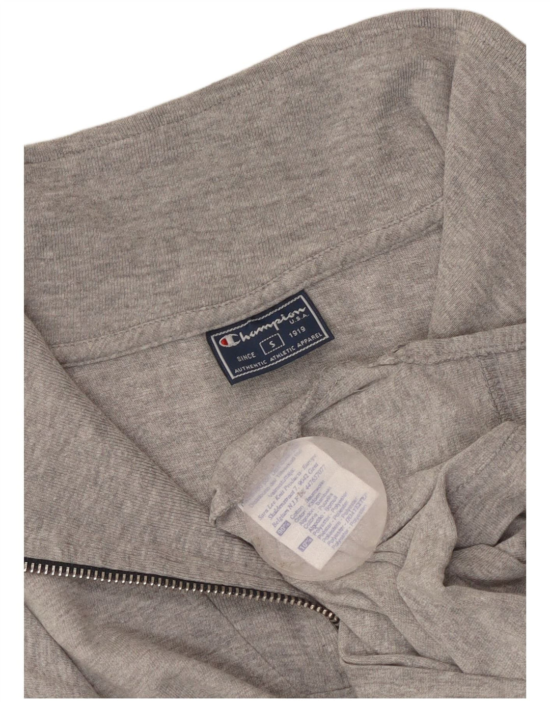 Champion Mens Zip Neck Top Long Sleeve Small Grey Cotton