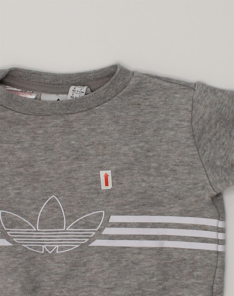 ADIDAS Baby Boys Graphic Sweatshirt Jumper 9-12 Months Grey Cotton | Vintage Adidas | Thrift | Second-Hand Adidas | Used Clothing | Messina Hembry 