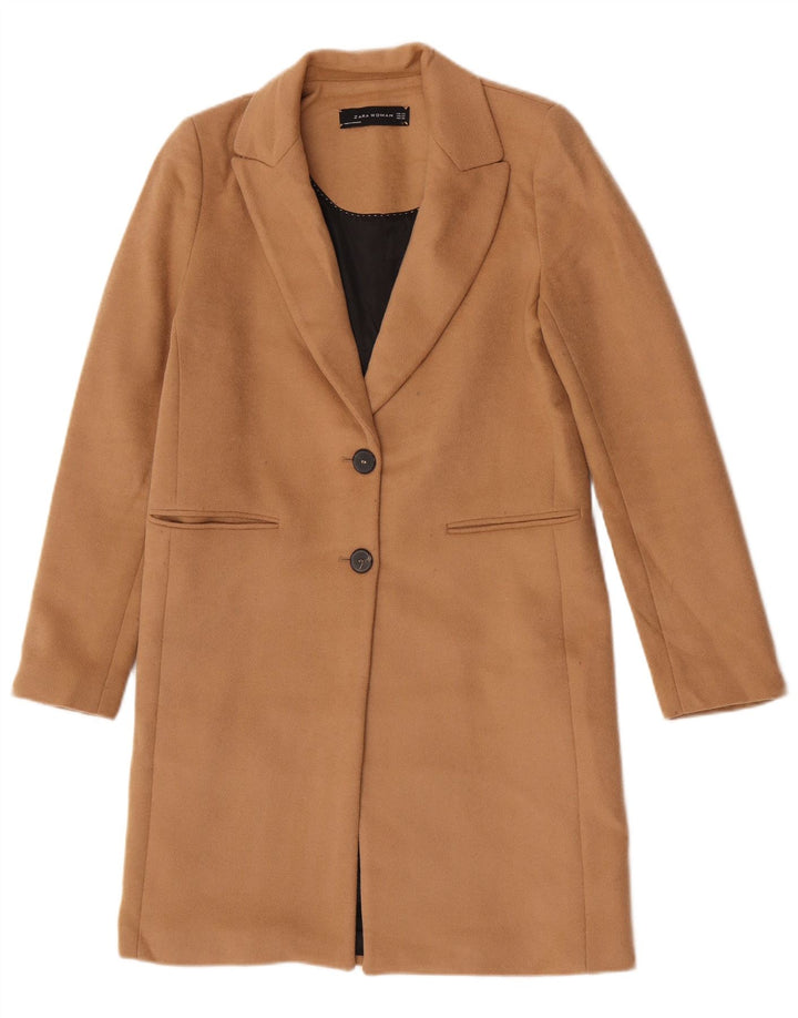 Zara Womens Overcoat UK 6 XS Beige Wool