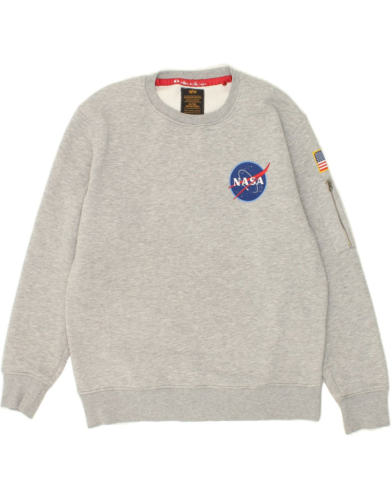 ALPHA INDUSTRIES Mens Nasa Graphic Sweatshirt Jumper Large Grey Cotton Vintage Alpha Industries and Second-Hand Alpha Industries from Messina Hembry 