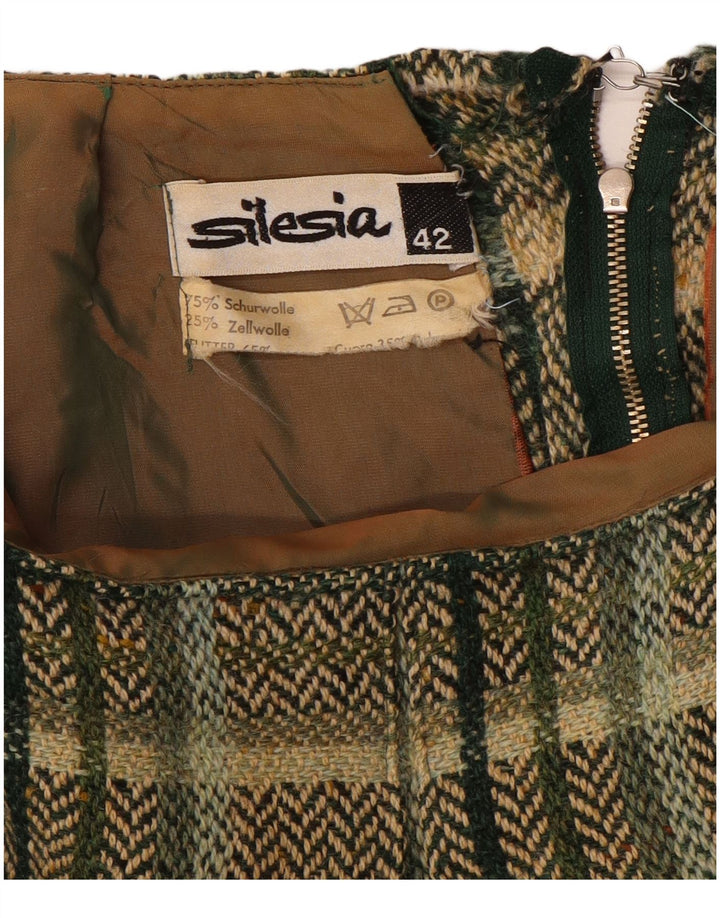 Silesia Womens A-Line Skirt EU 42 Large W32  Khaki Check Wool