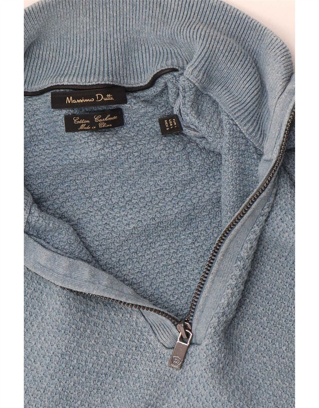 Massimo Dutti Mens Zip Neck Jumper Sweater Large Blue Cotton