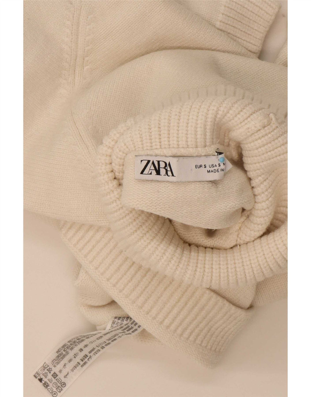 Zara Womens Crop Oversized Roll Neck Jumper Sweater UK 10 Small Off White