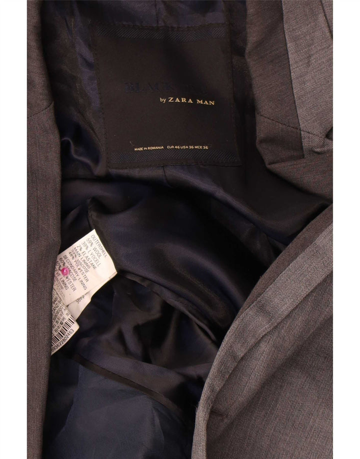 Zara Mens 2 Button Blazer Jacket UK 38 Medium Grey Wool