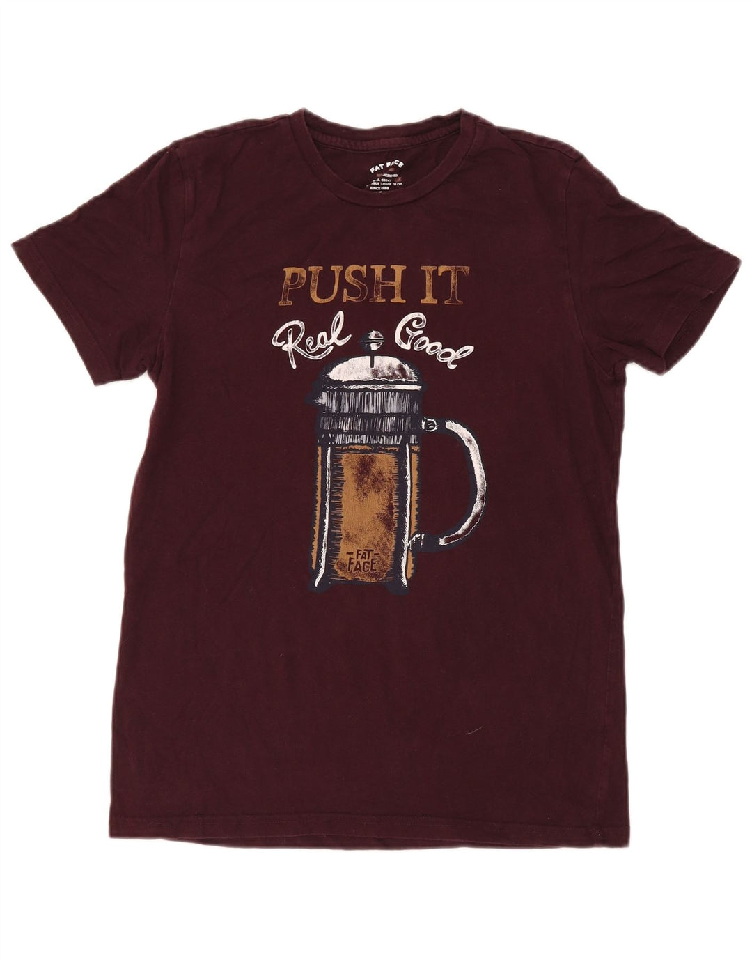 Fat Face Mens Graphic T-Shirt Top Small Burgundy Cotton