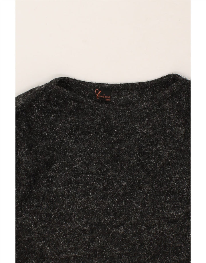 VINTAGE Womens Boat Neck Jumper Sweater UK 14 Medium Grey Flecked Vintage Vintage and Second-Hand Vintage from Messina Hembry 