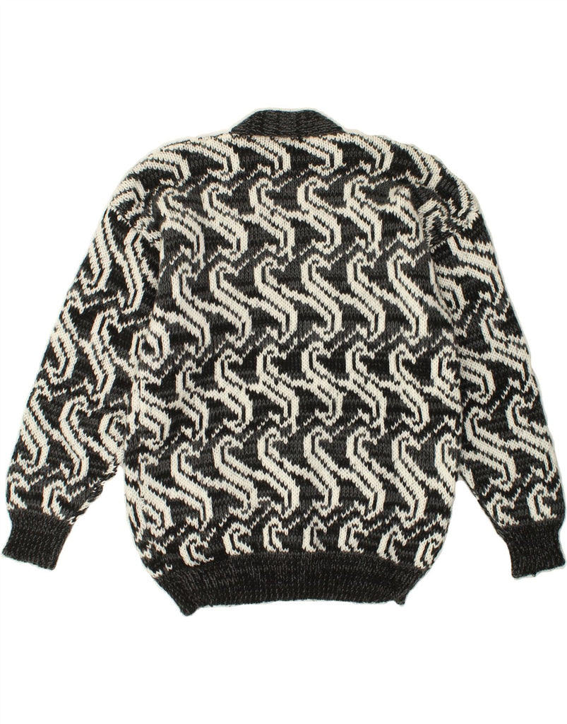 VINTAGE Mens Abstract Pattern Cardigan Sweater Medium Grey | Vintage Vintage | Thrift | Second-Hand Vintage | Used Clothing | Messina Hembry 