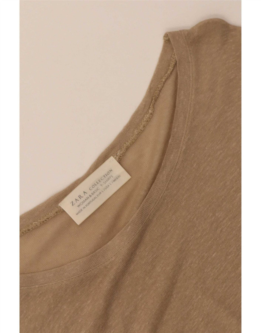 Zara Womens T-Shirt Top UK 14 Large Beige Flecked