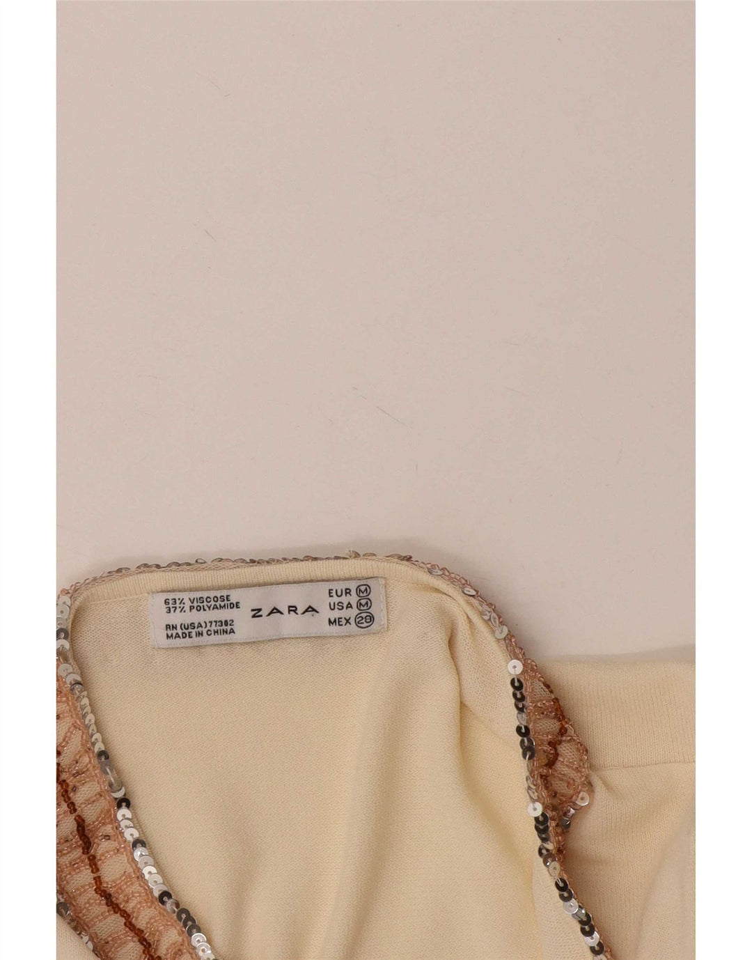 Zara Womens Top Long Sleeve UK 12 Medium Beige Viscose