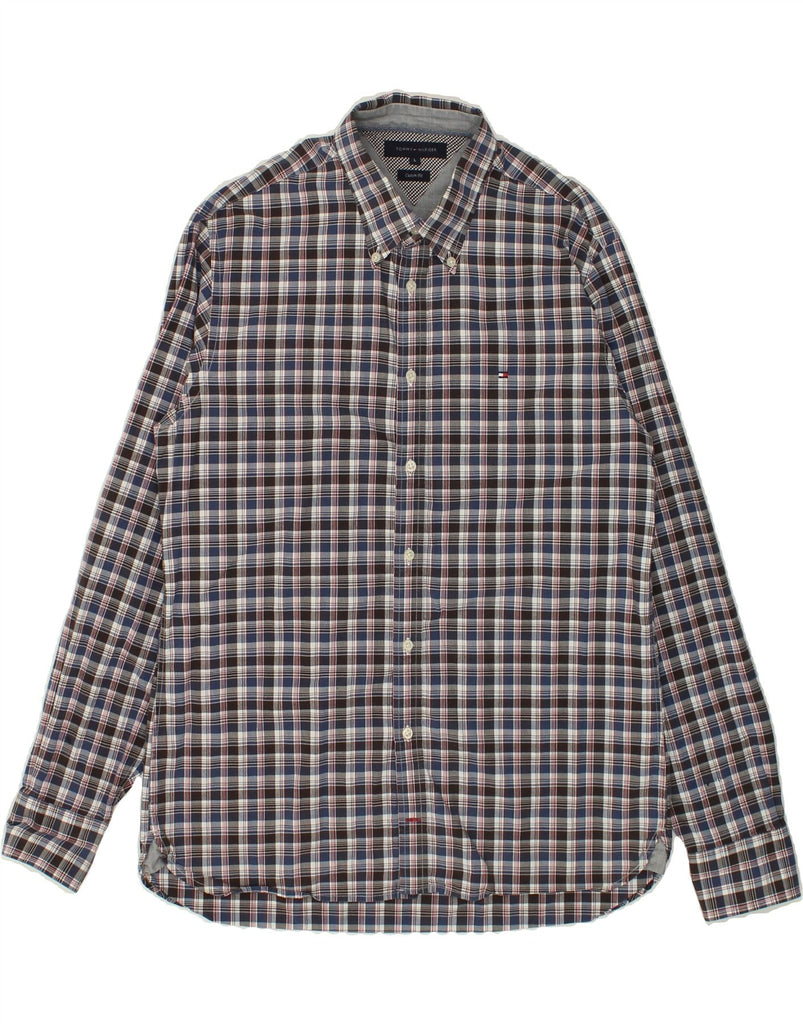 TOMMY HILFIGER Mens Shirt Large Grey Check Cotton | Vintage Tommy Hilfiger | Thrift | Second-Hand Tommy Hilfiger | Used Clothing | Messina Hembry 