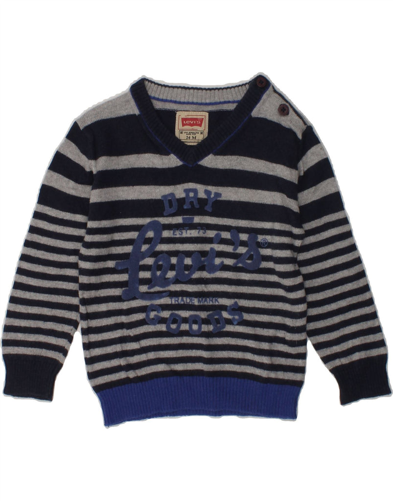 LEVI'S Baby Boys Graphic V-Neck Jumper Sweater 18-24 Months Grey Striped | Vintage Levi's | Thrift | Second-Hand Levi's | Used Clothing | Messina Hembry 