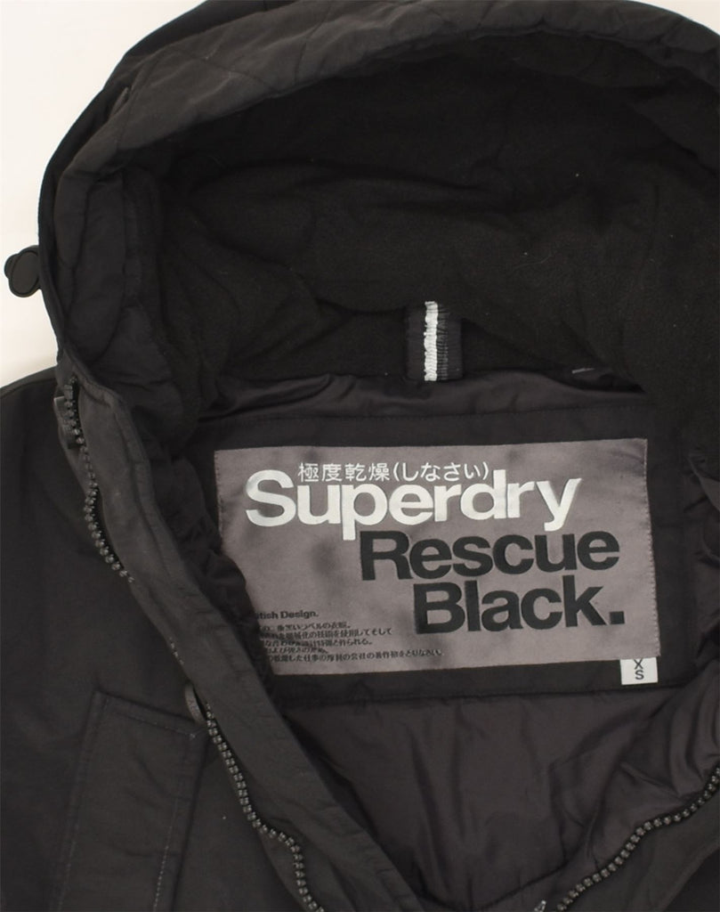 SUPERDRY Mens Hooded Overcoat UK 34 XS Black Polyester | Vintage Superdry | Thrift | Second-Hand Superdry | Used Clothing | Messina Hembry 