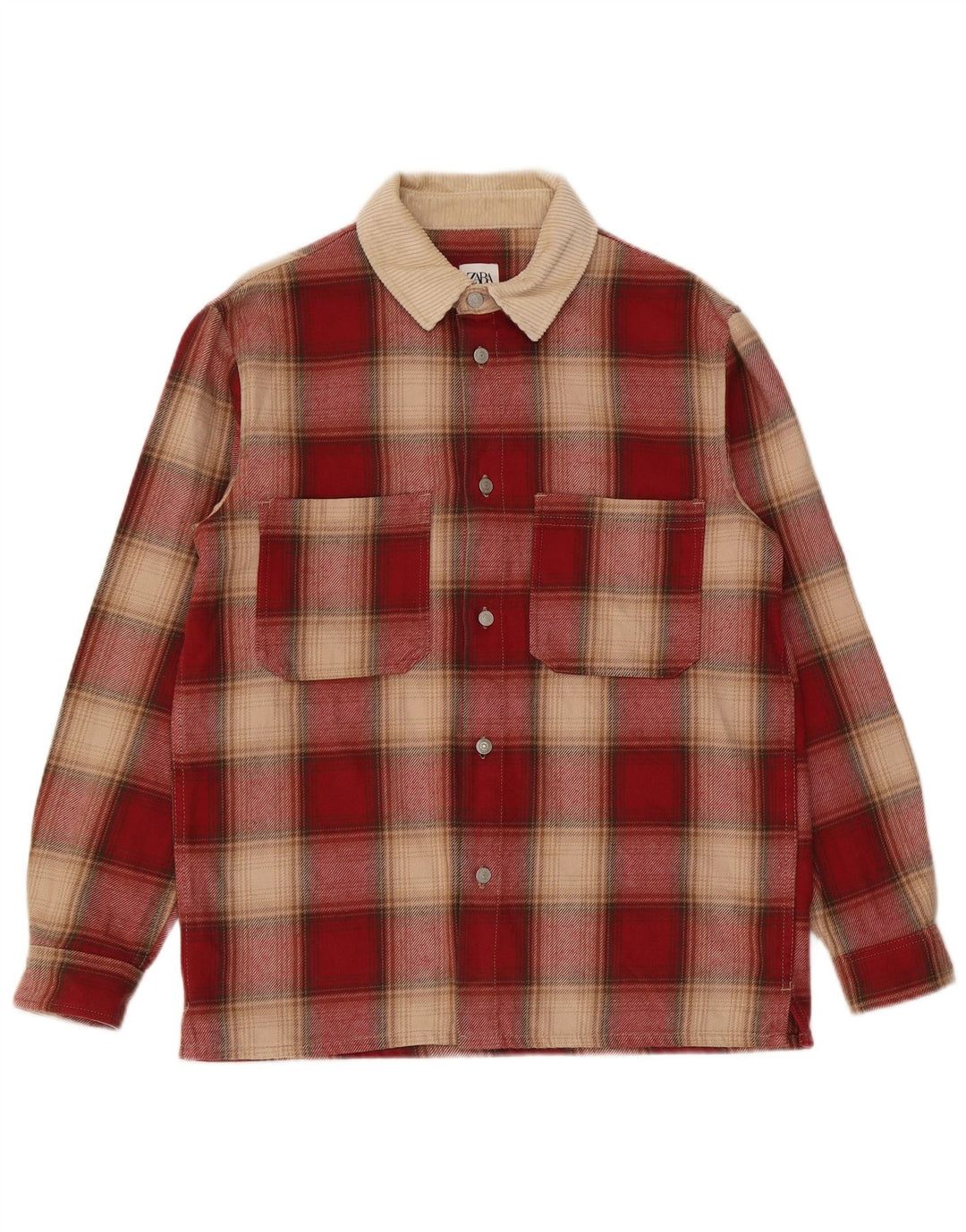 Zara Mens Overshirt Relaxed Fit Flannel Shirt Medium Red Check
