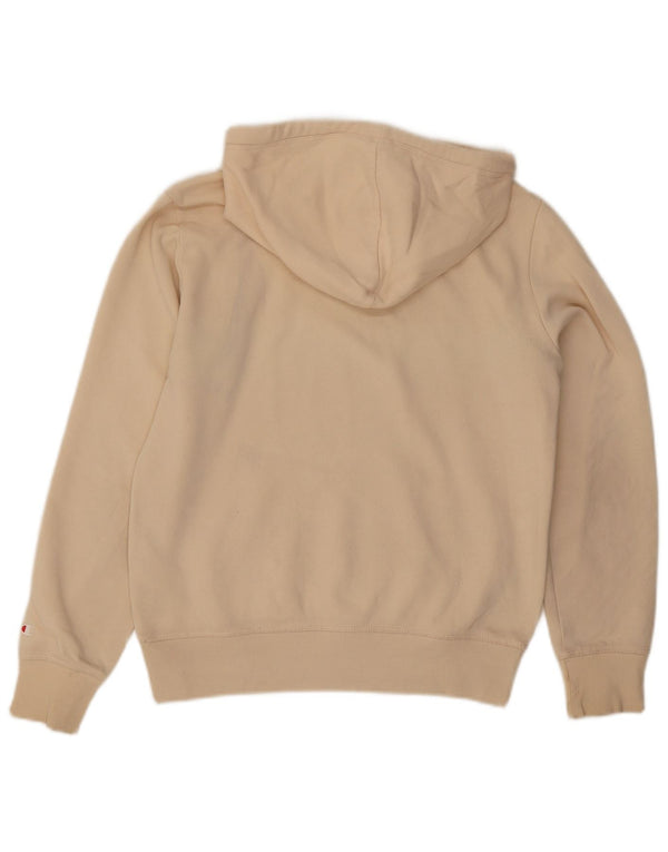 Champion Womens Graphic Hoodie Jumper UK 14 Medium Beige Cotton