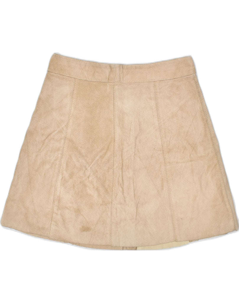 VERA PELLE Womens High Waist Leather Skirt IT 42 Medium W26 Beige Leather | Vintage | Thrift | Second-Hand | Used Clothing | Messina Hembry 