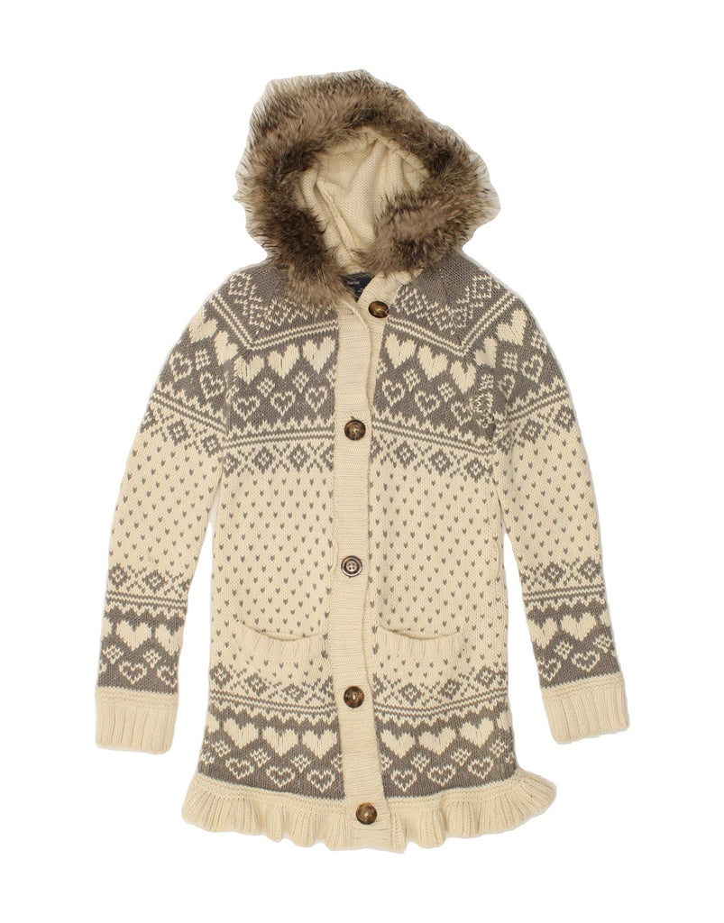 GAP Girls Hooded Knit Jacket 10-11 Years Beige Fair Isle Cotton | Vintage Gap | Thrift | Second-Hand Gap | Used Clothing | Messina Hembry 