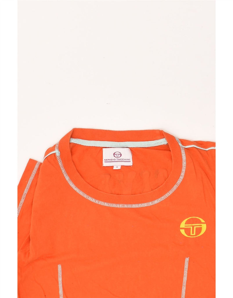 SERGIO TACCHINI Womens Crop Graphic T-Shirt Top UK 10 Small Orange Cotton | Vintage Sergio Tacchini | Thrift | Second-Hand Sergio Tacchini | Used Clothing | Messina Hembry 