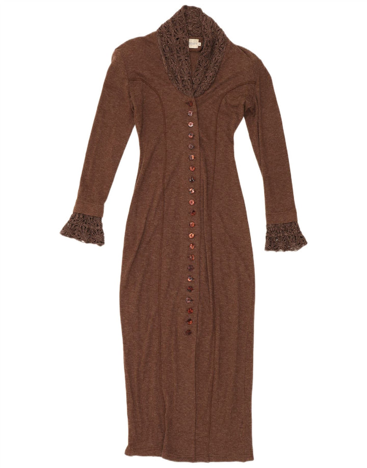 SPORT STAFF Womens Long Sleeve Maxi Dress UK 12 Medium Brown Acrylic