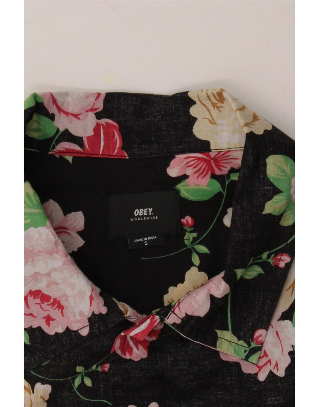 VINTAGE Mens Short Sleeve Shirt Small Black Floral Cotton Vintage Vintage and Second-Hand Vintage from Messina Hembry 