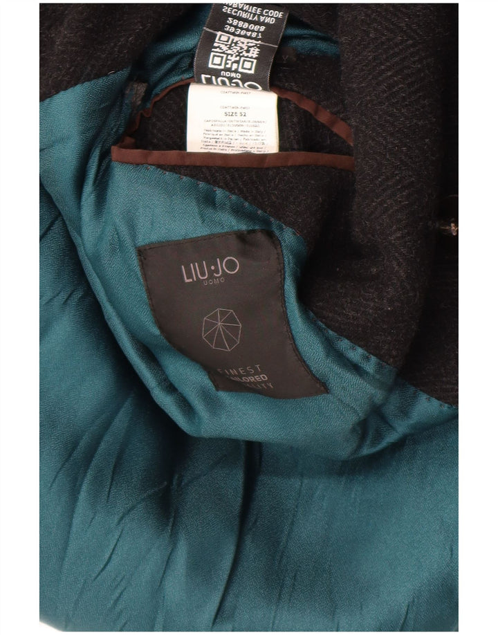 Liu Jo Mens Double Breasted Coat IT 52 XL Black Herringbone Wool