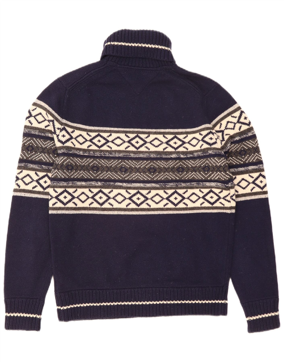 Tommy Hilfiger Mens Roll Neck Jumper Sweater Medium Navy Blue Fair Isle